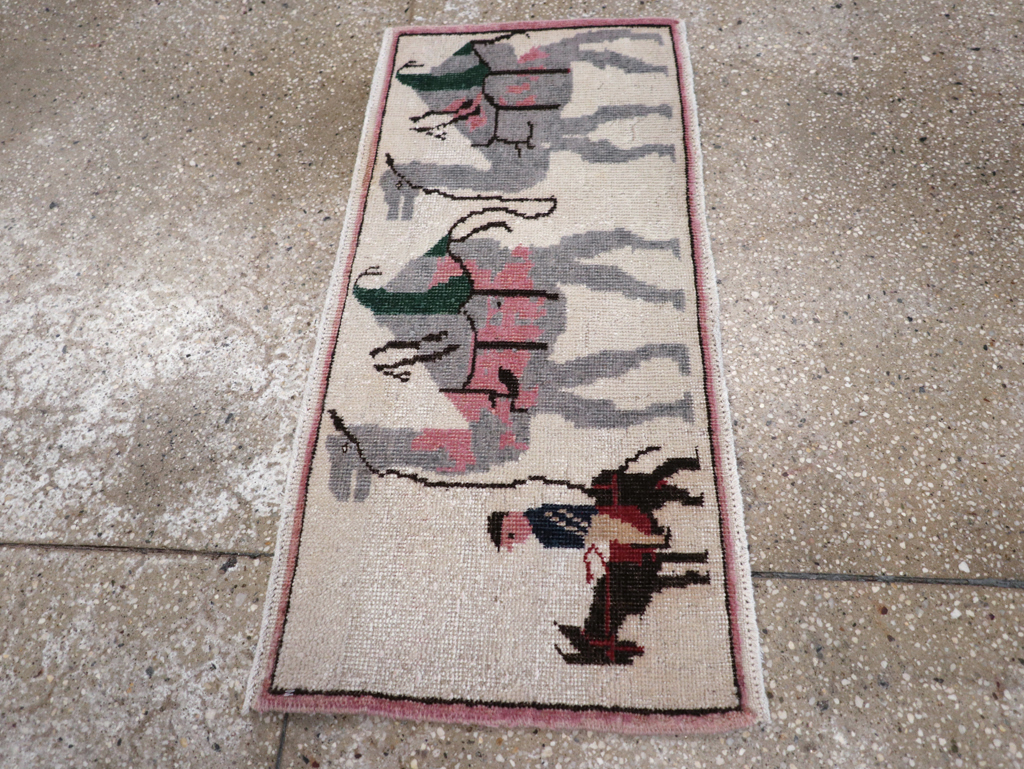 Vintage Turkish Pictorial Throw Rug, No.26817 - Staging