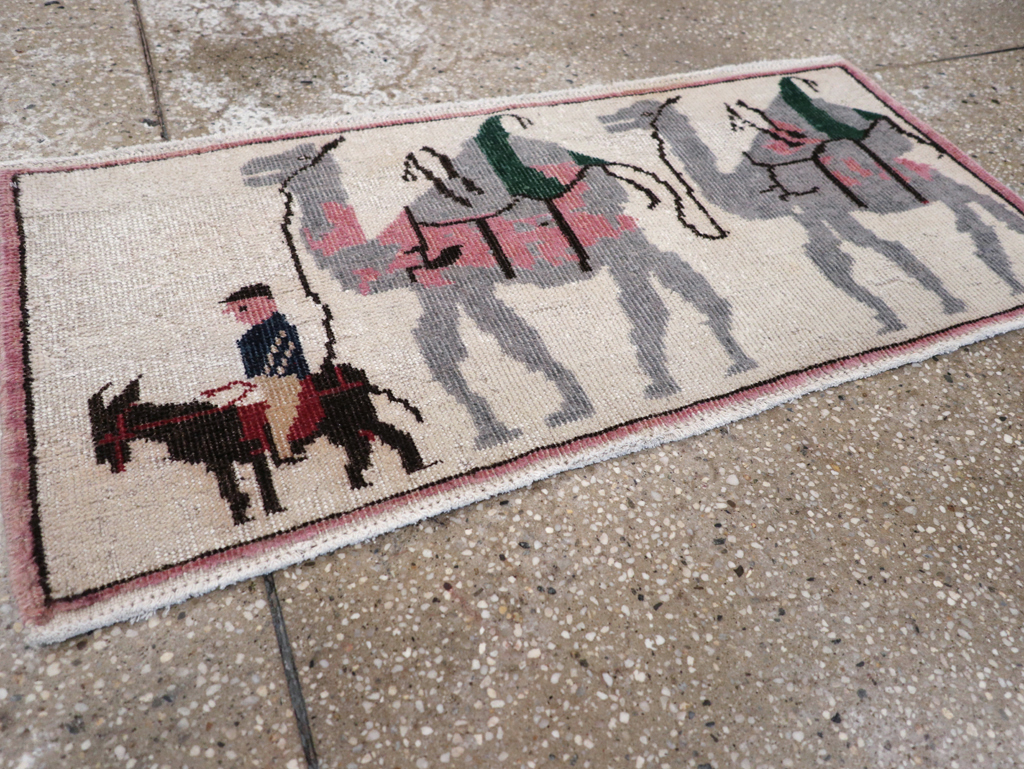 Vintage Turkish Pictorial Throw Rug, No.26817 - Staging