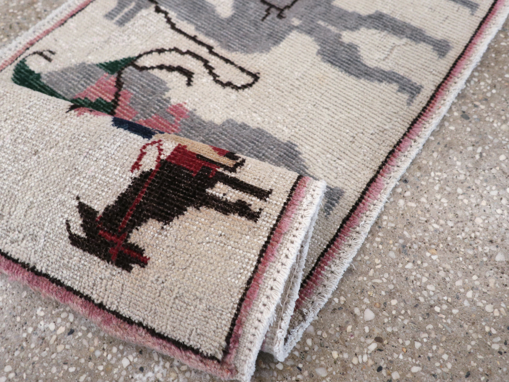 Vintage Turkish Pictorial Throw Rug, No.26817 - Staging