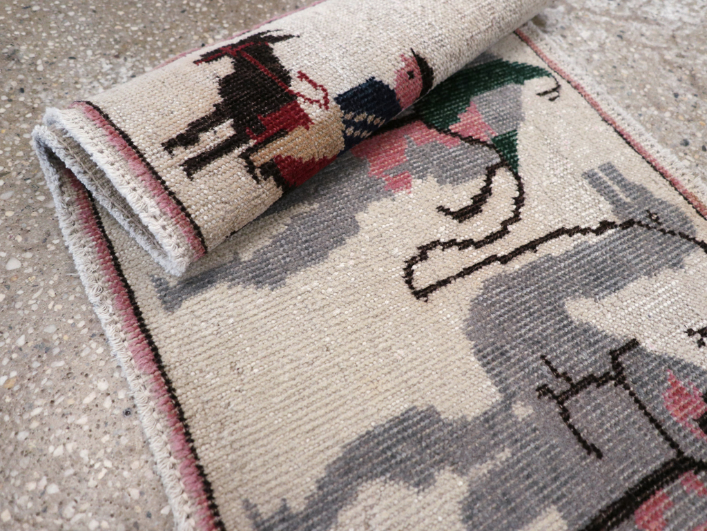 Vintage Turkish Pictorial Throw Rug, No.26817 - Staging