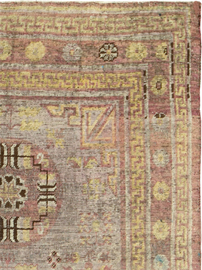 Antique East Turkestan Khotan Accent Rug, No.26818 - Staging