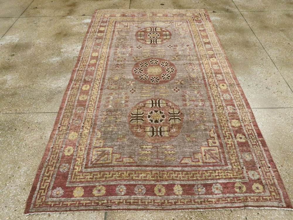 Antique East Turkestan Khotan Accent Rug, No.26818 - Staging