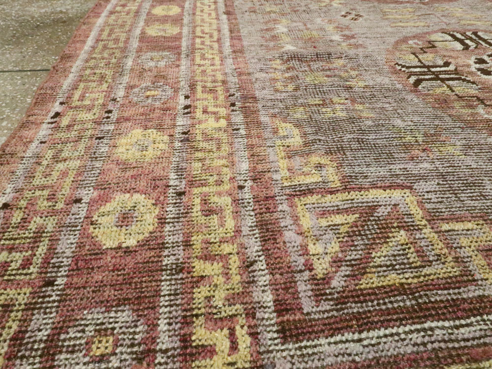 Antique East Turkestan Khotan Accent Rug, No.26818 - Staging