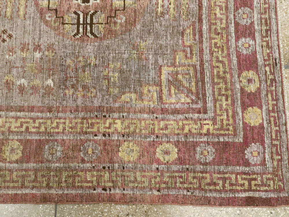 Antique East Turkestan Khotan Accent Rug, No.26818 - Staging