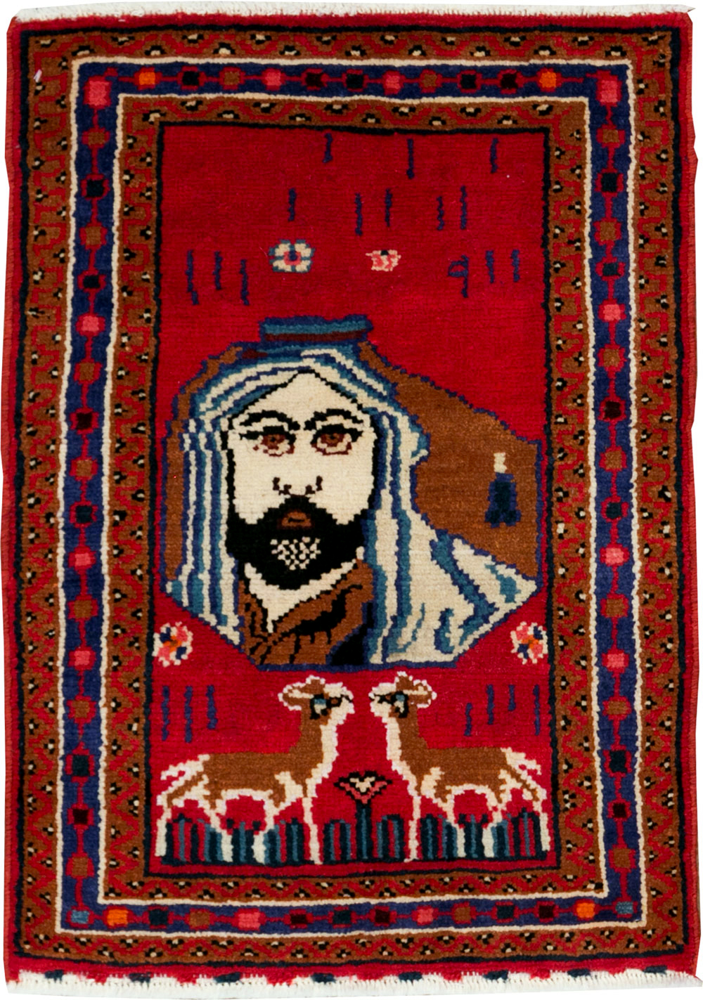 Vintage Persian Hamadan Pictorial Rug, No.26832 - Staging