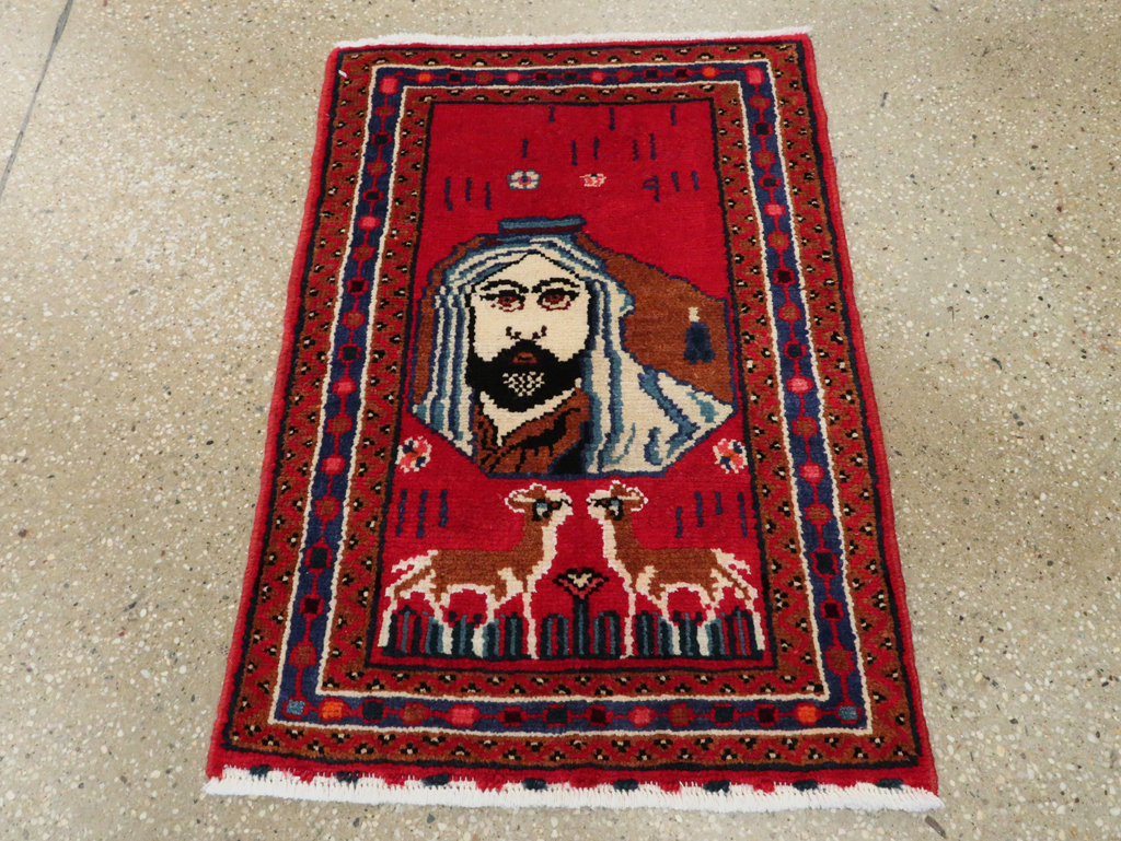 Vintage Persian Hamadan Pictorial Rug, No.26832 - Staging