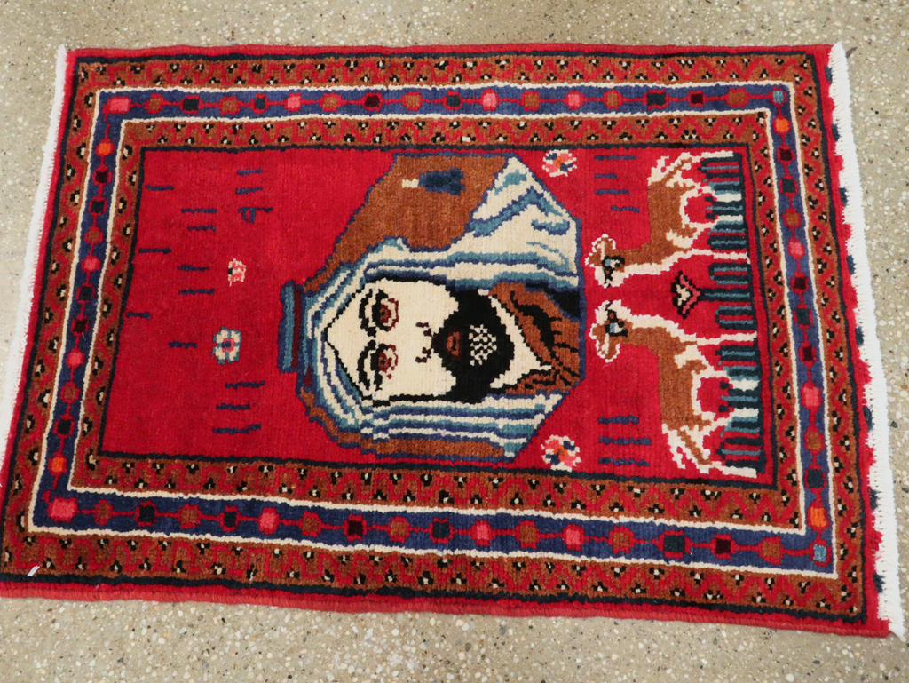 Vintage Persian Hamadan Pictorial Rug, No.26832 - Staging