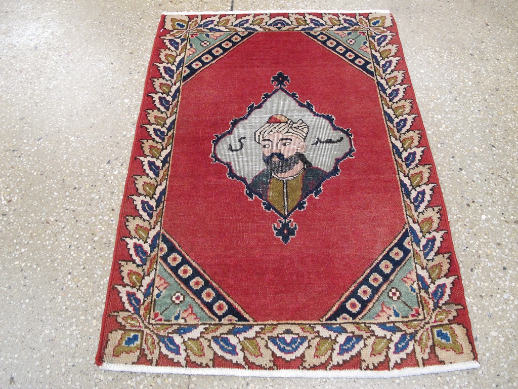 Vintage Persian Tabriz Pictorial Rug, No.26833 - Staging