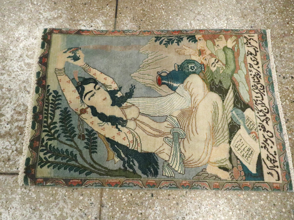 Vintage Persian Tabriz Pictorial Rug (Pair: 1 of 2), No.26839 - Staging