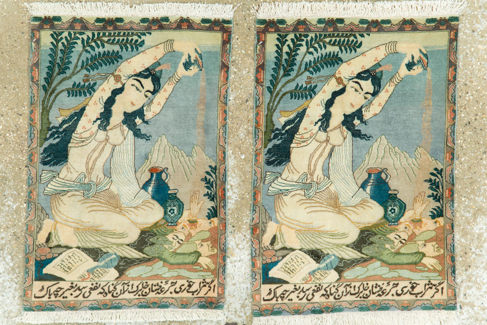 Vintage Persian Tabriz Pictorial Rug (Pair: 1 of 2), No.26839 - Staging