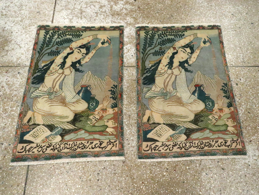 Vintage Persian Tabriz Pictorial Rug (Pair: 2 of 2), No.26840 - Staging