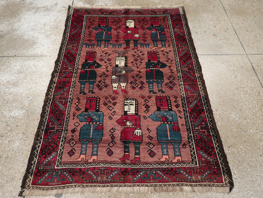 Vintage Persian Pictorial Baluch Rug, No.26841 - Staging