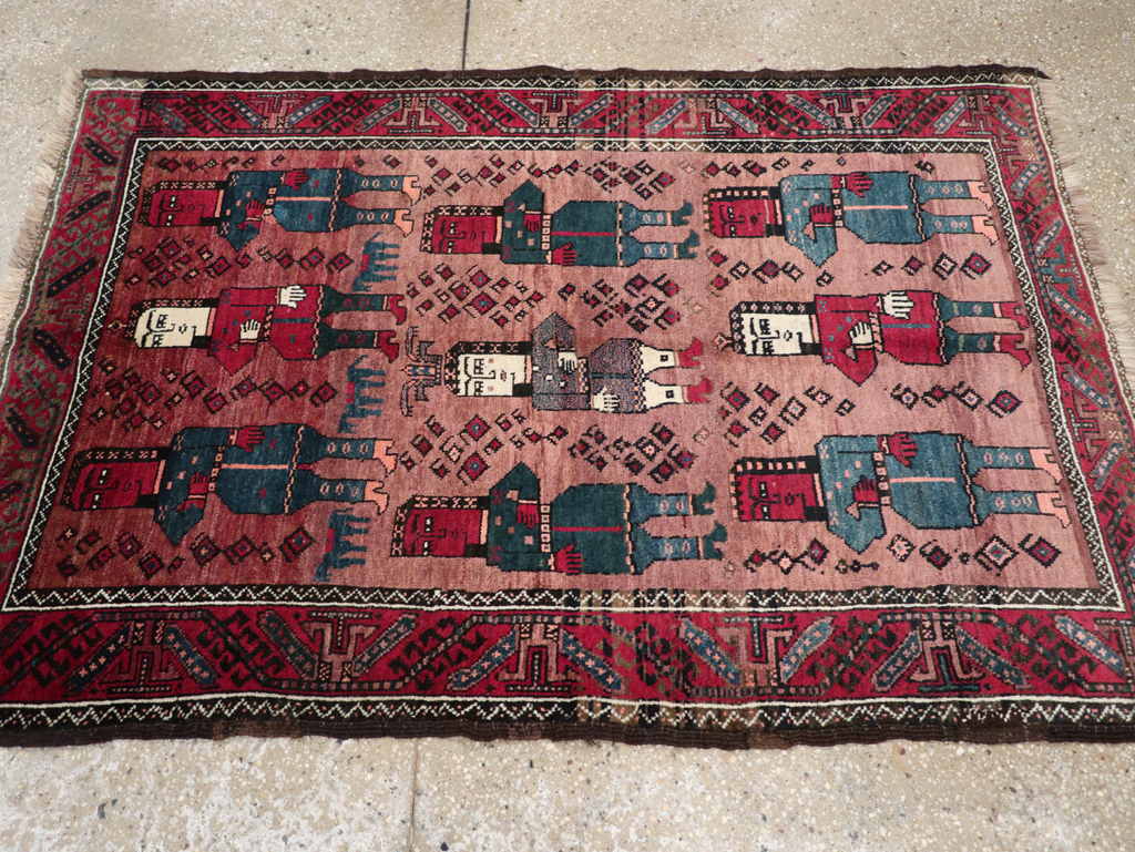 Vintage Persian Pictorial Baluch Rug, No.26841 - Staging
