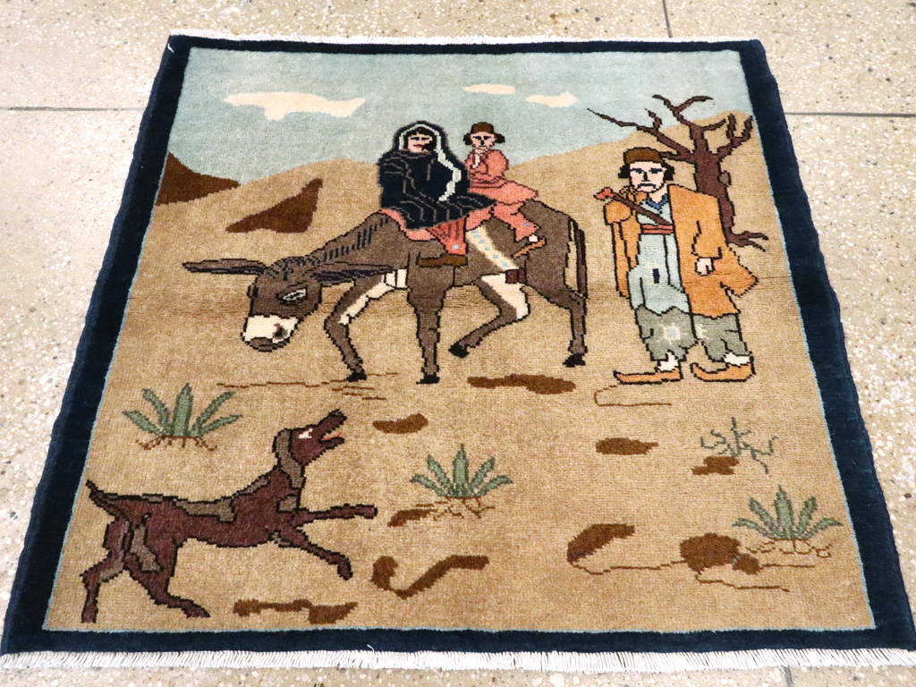 Vintage Persian Tabriz Pictorial Rug, No.26925 - Staging