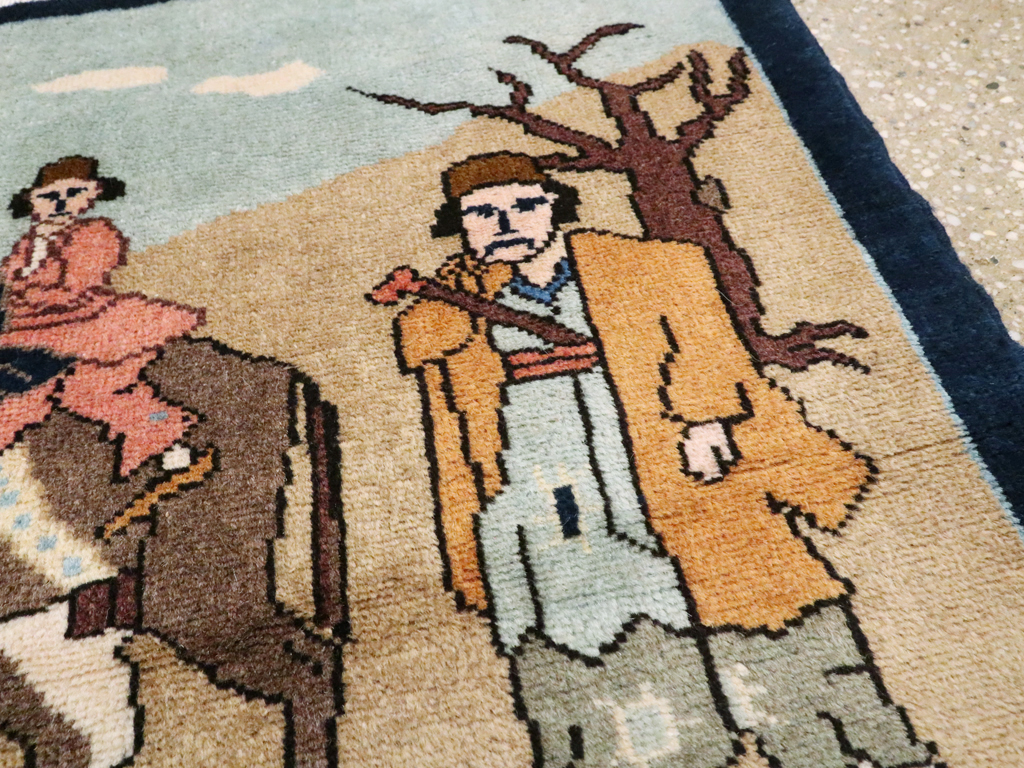 Vintage Persian Tabriz Pictorial Rug, No.26925 - Staging