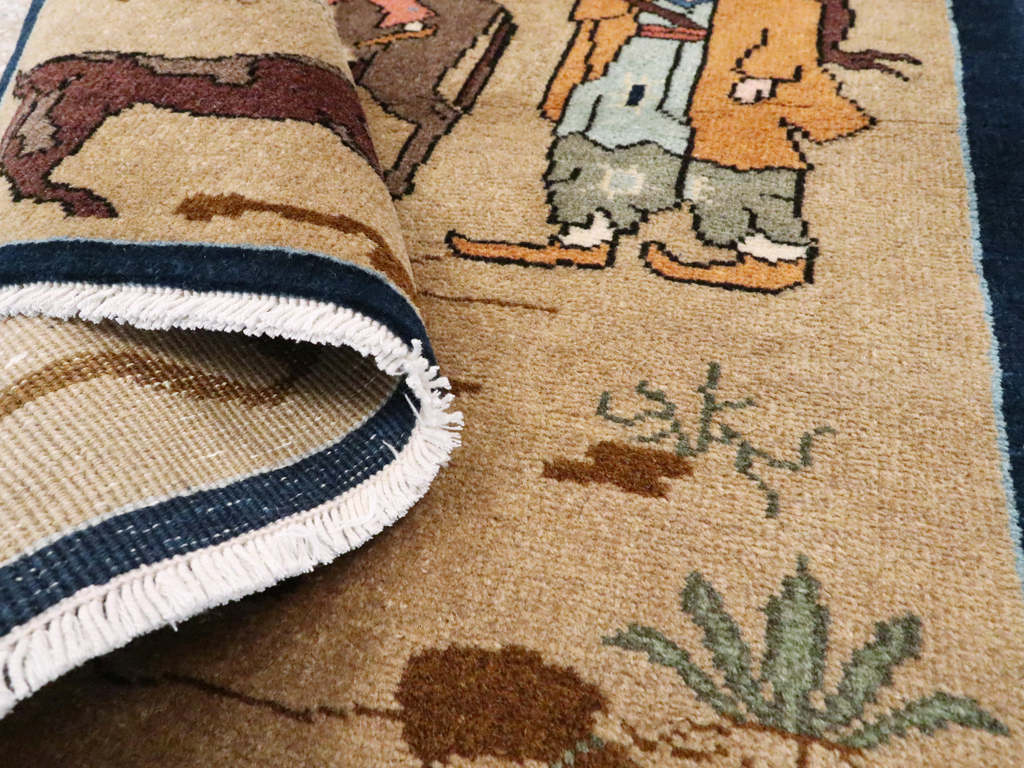 Vintage Persian Tabriz Pictorial Rug, No.26925 - Staging