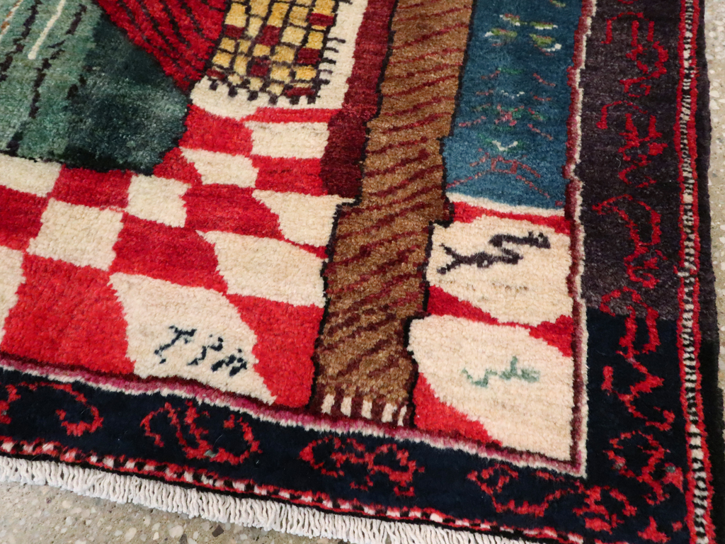 Vintage Persian Baluch Pictorial Rug, No.26934 - Staging