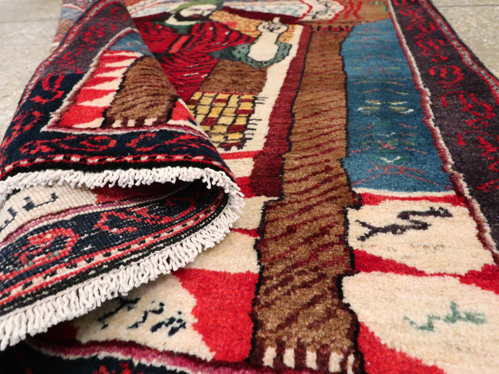 Vintage Persian Baluch Pictorial Rug, No.26934 - Staging