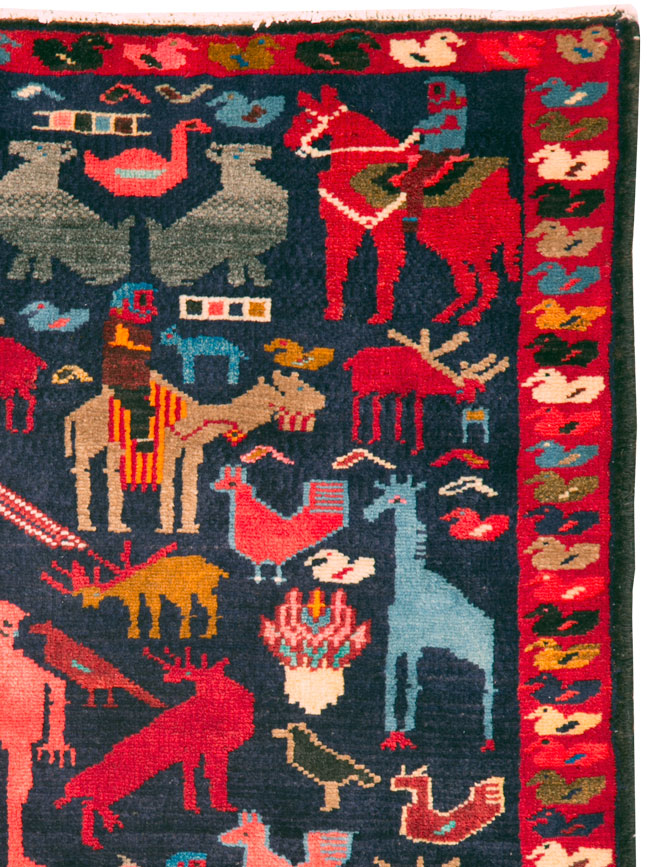 Vintage Persian Hamadan Pictorial Rug, No.26939 - Staging