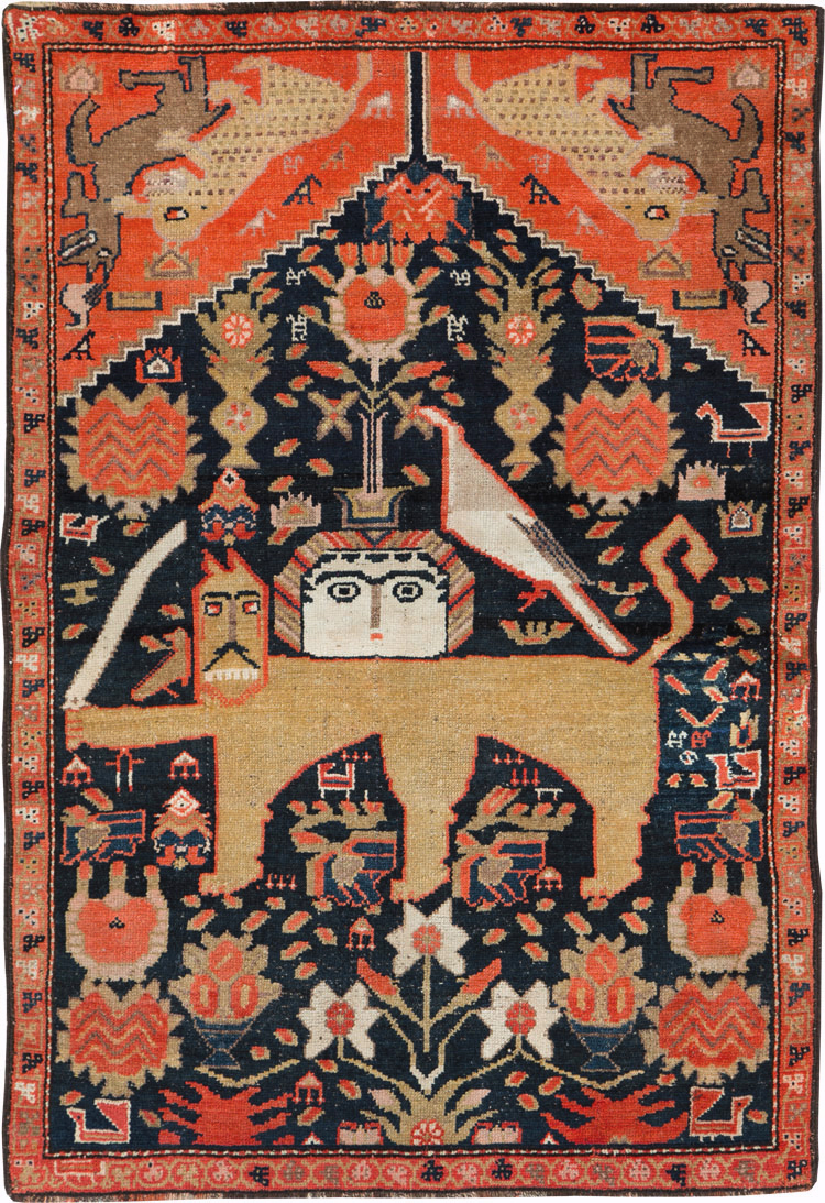 Antique Persian Kurdish Pictorial Rug, No.26983 - Staging