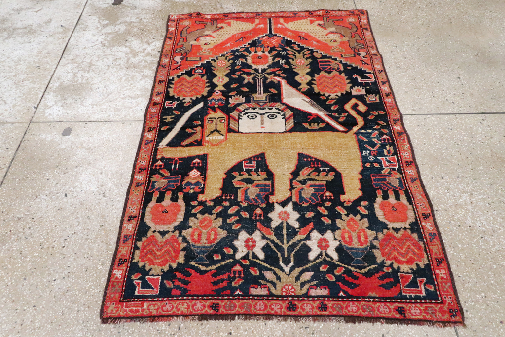 Antique Persian Kurdish Pictorial Rug, No.26983 - Staging