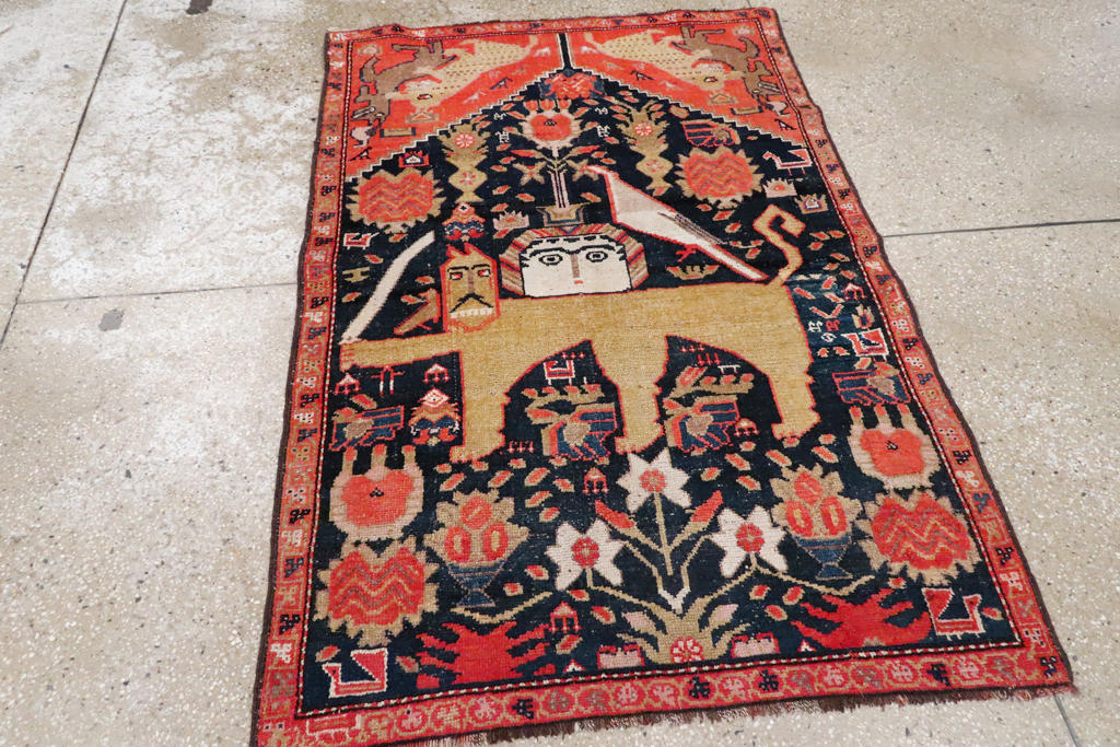 Antique Persian Kurdish Pictorial Rug, No.26983 - Staging