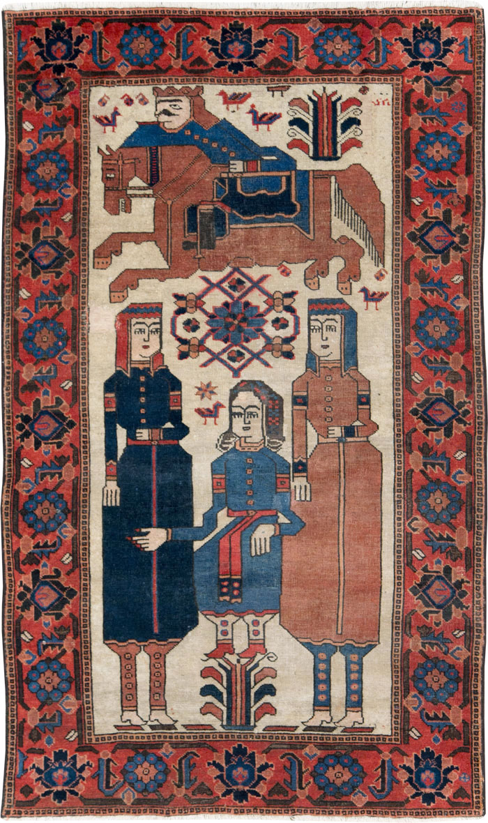 Vintage Persian Pictorial Bakhtiari Rug, No.27005 - Staging
