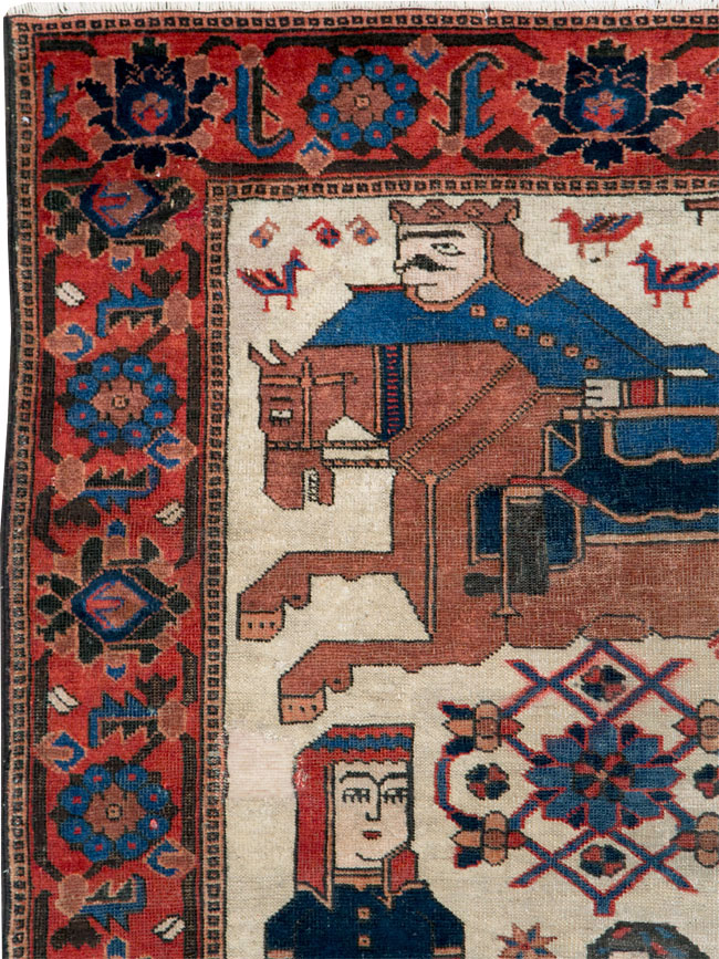 Vintage Persian Pictorial Bakhtiari Rug, No.27005 - Staging