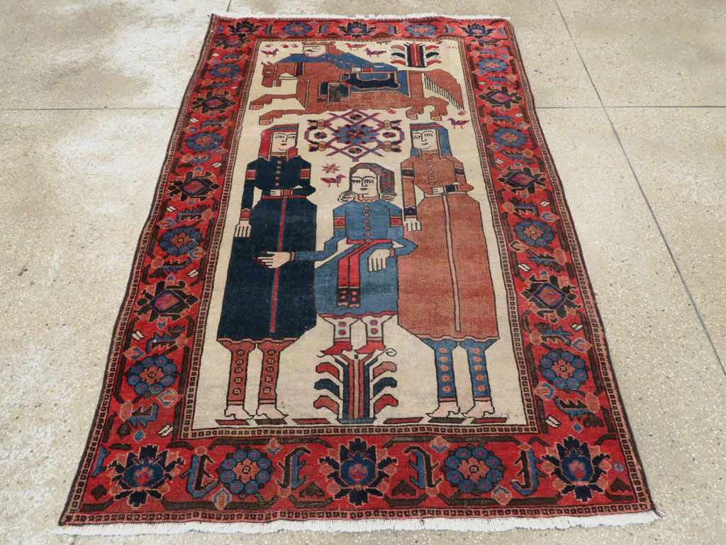 Vintage Persian Pictorial Bakhtiari Rug, No.27005 - Staging