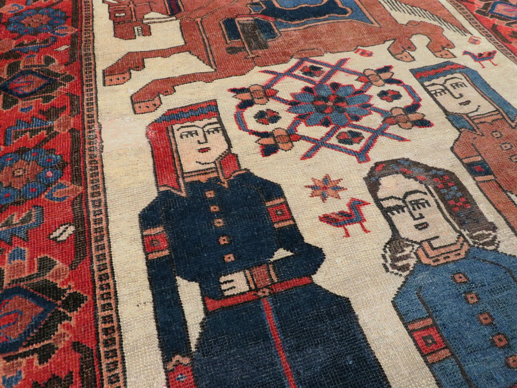 Vintage Persian Pictorial Bakhtiari Rug, No.27005 - Staging
