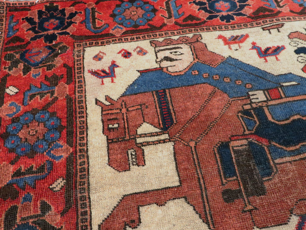 Vintage Persian Pictorial Bakhtiari Rug, No.27005 - Staging