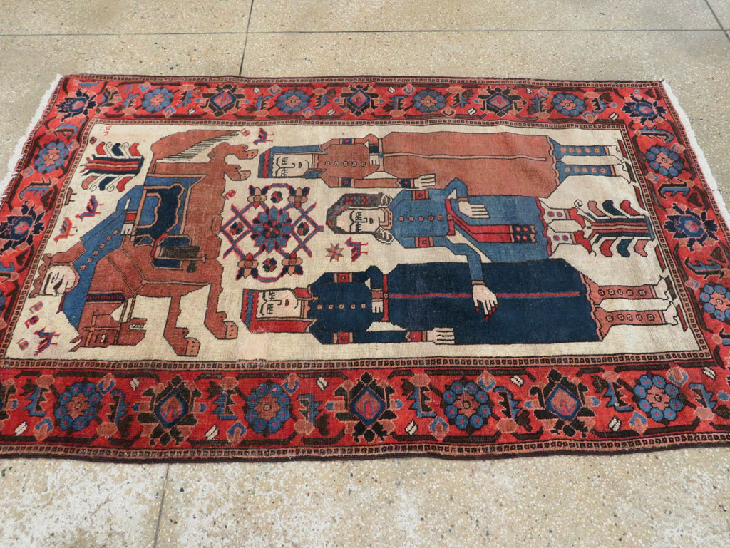 Vintage Persian Pictorial Bakhtiari Rug, No.27005 - Staging