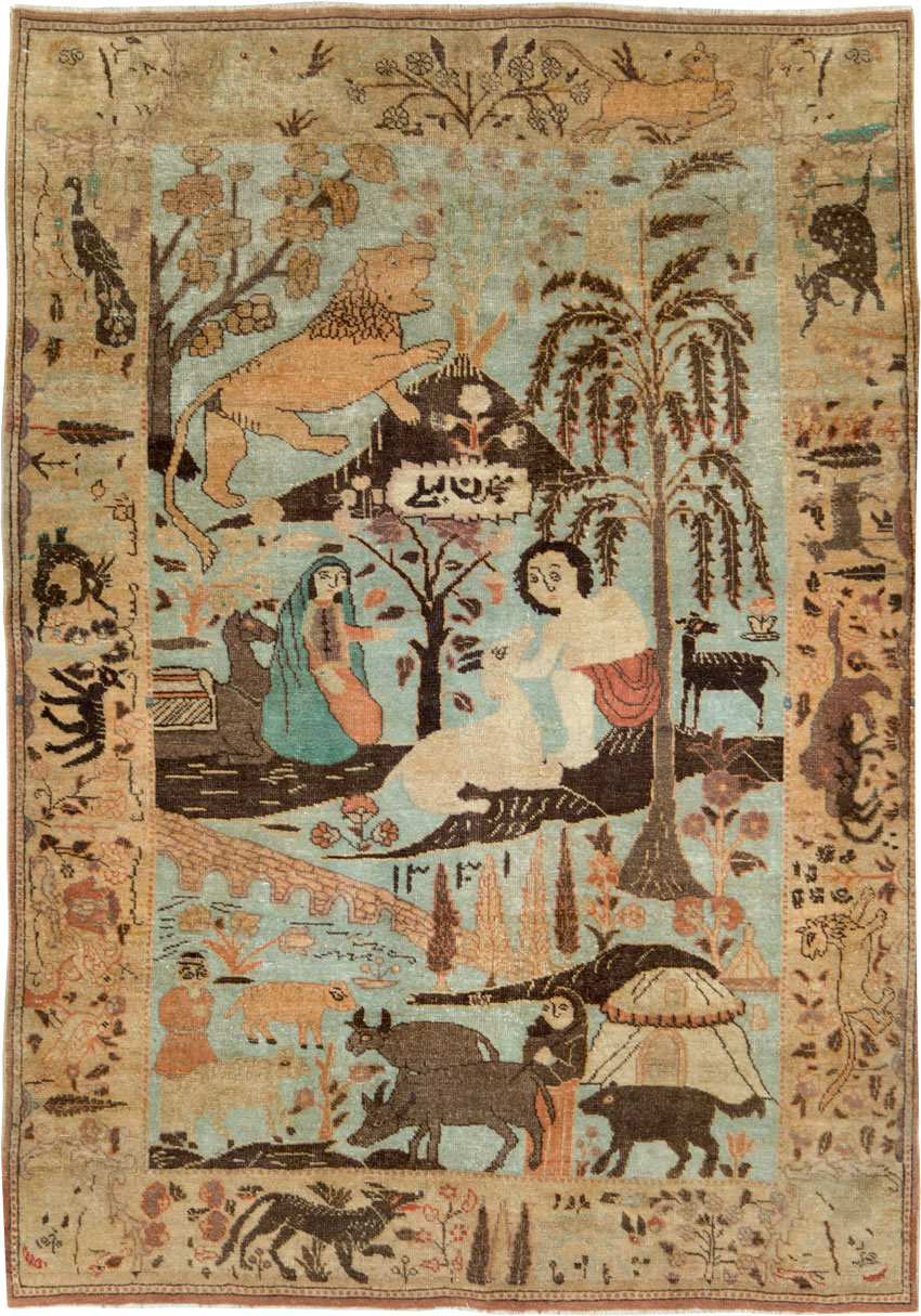 Vintage Persian Pictorial Tabriz Rug, No.27030 - Staging