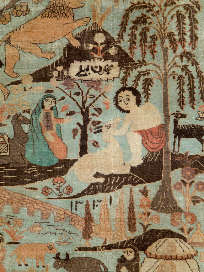 Vintage Persian Pictorial Tabriz Rug, No.27030 - Staging