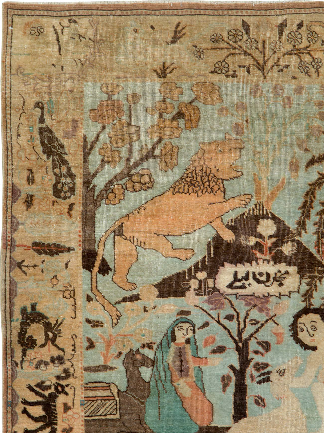 Vintage Persian Pictorial Tabriz Rug, No.27030 - Staging