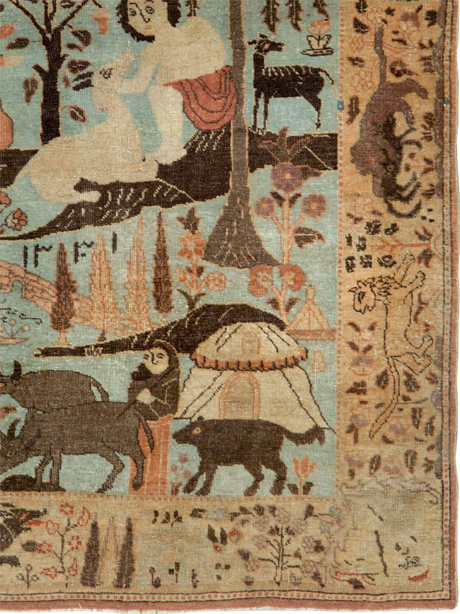 Vintage Persian Pictorial Tabriz Rug, No.27030 - Staging