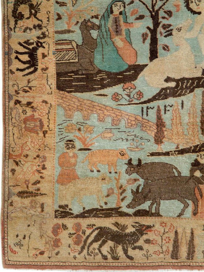 Vintage Persian Pictorial Tabriz Rug, No.27030 - Staging