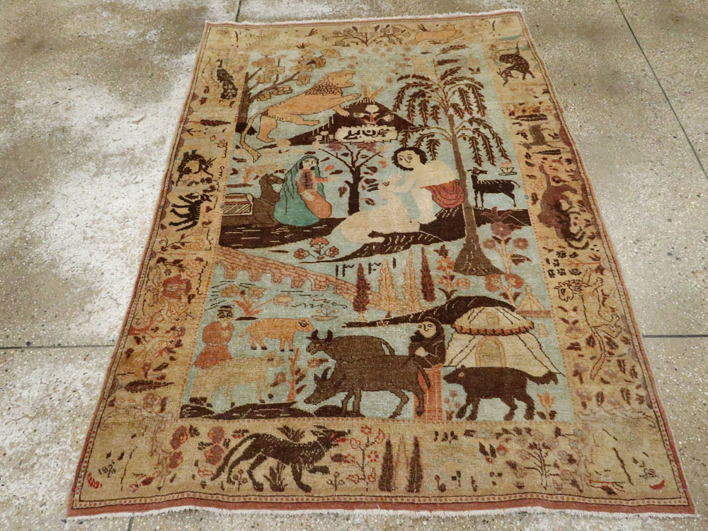 Vintage Persian Pictorial Tabriz Rug, No.27030 - Staging
