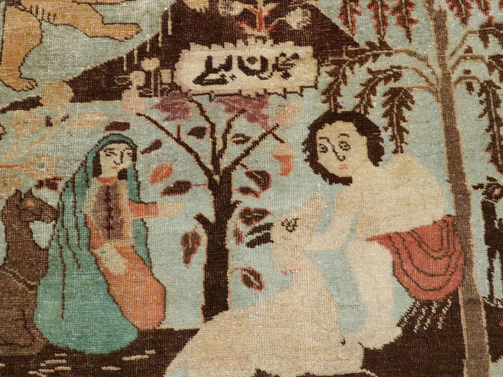 Vintage Persian Pictorial Tabriz Rug, No.27030 - Staging