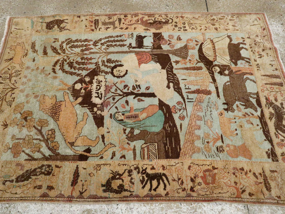 Vintage Persian Pictorial Tabriz Rug, No.27030 - Staging