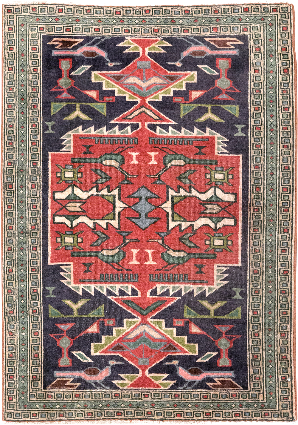 Vintage Persian Ardabil Throw Rug , No.27043 - Staging