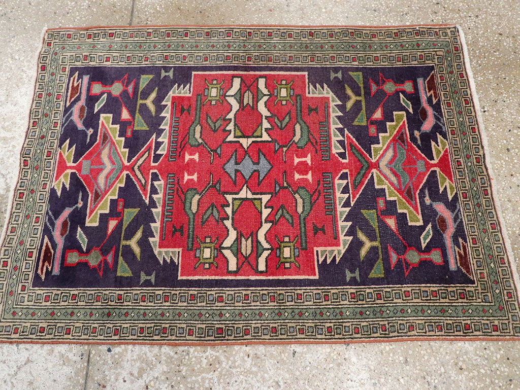 Vintage Persian Ardabil Throw Rug , No.27043 - Staging