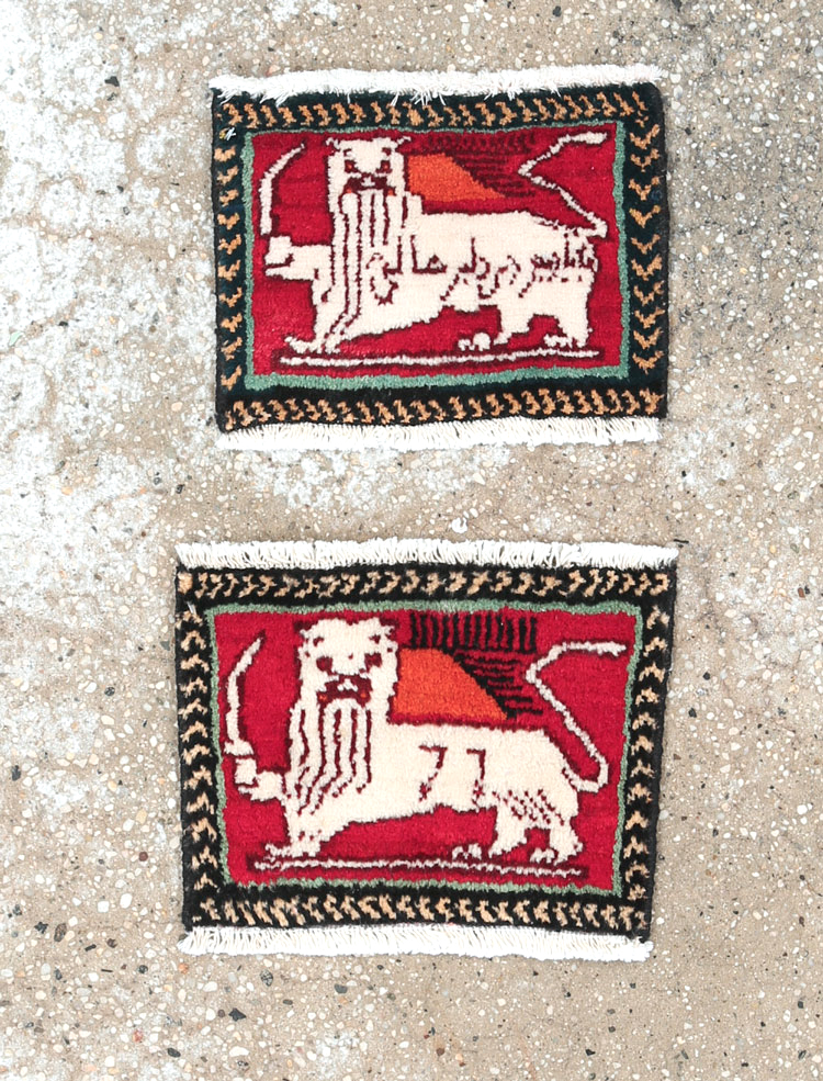 Vintage Persian Pictorial Baluch Rug (Pair: 1 of 2), No.27045 - Staging