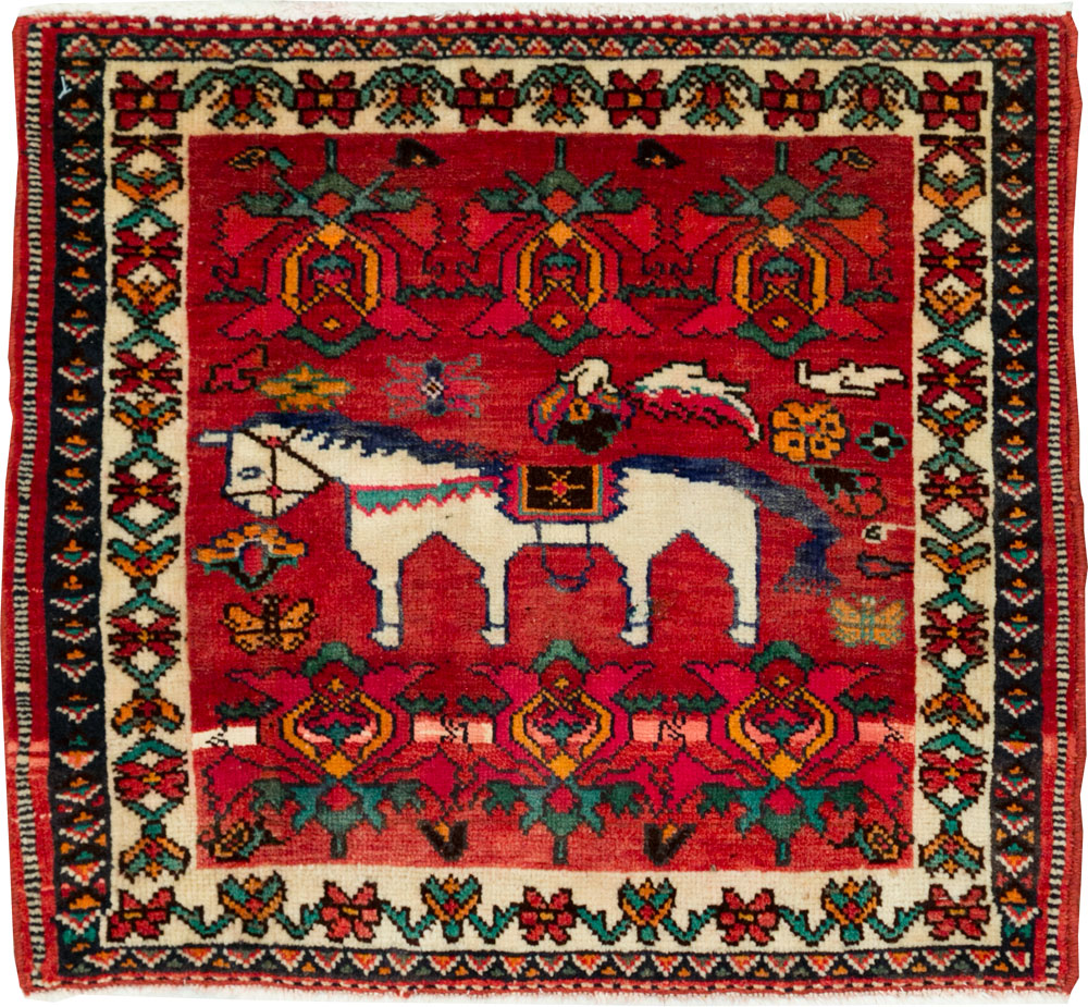 Vintage Persian Hamadan Pictorial Rug, No.27048 - Staging