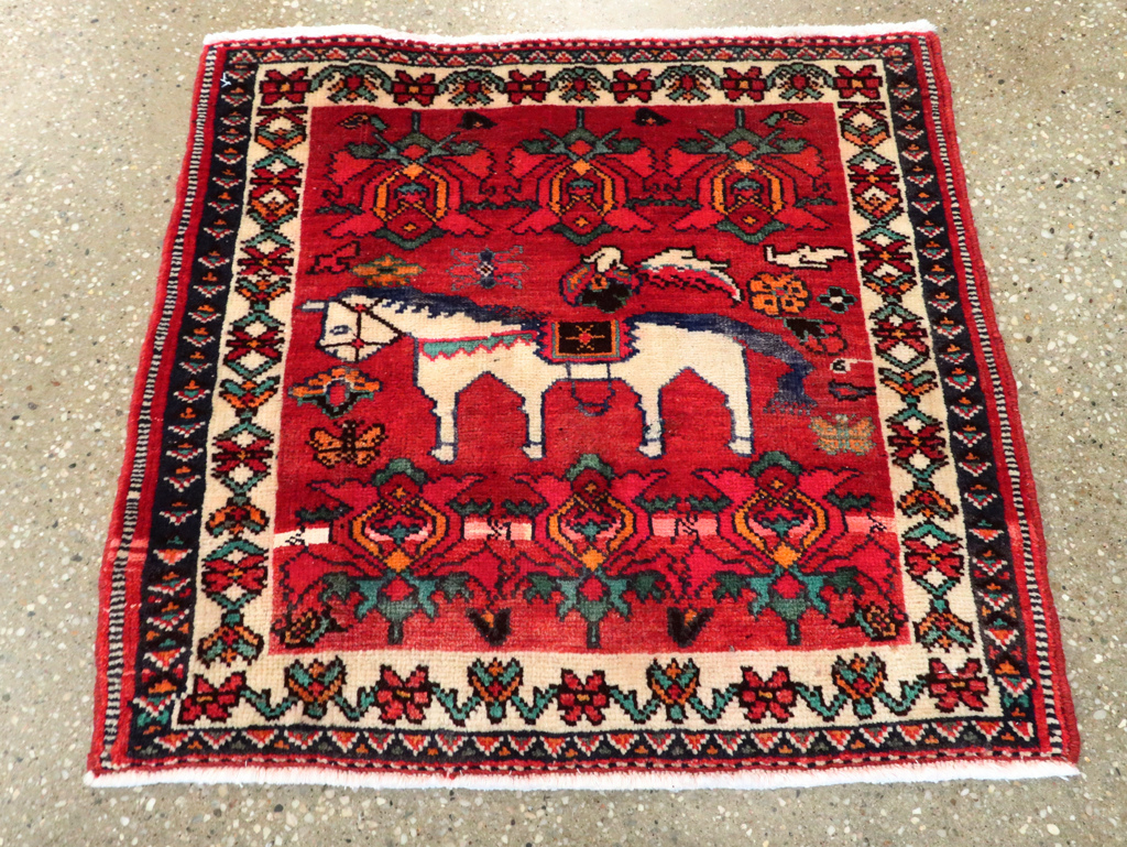 Vintage Persian Hamadan Pictorial Rug, No.27048 - Staging