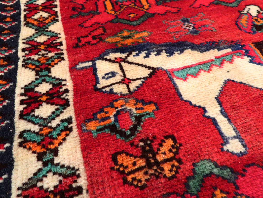 Vintage Persian Hamadan Pictorial Rug, No.27048 - Staging