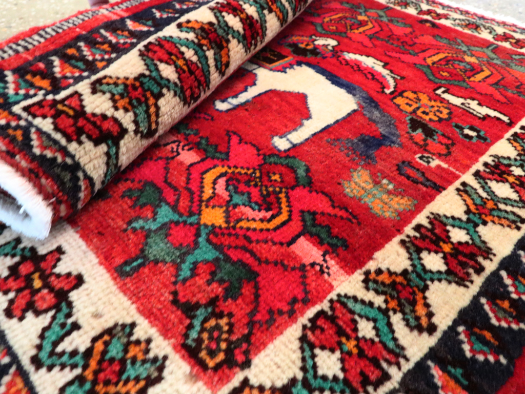 Vintage Persian Hamadan Pictorial Rug, No.27048 - Staging