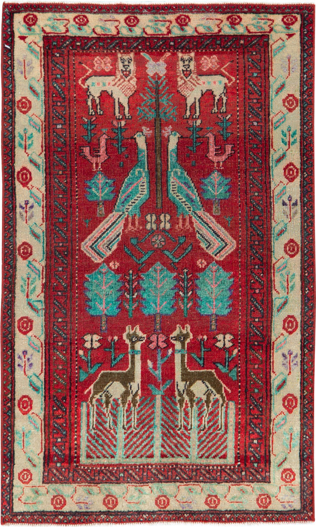 Vintage Central Asian Pictorial Turkoman Throw Rug (Pair: 1 of 2), No.27049 - Staging