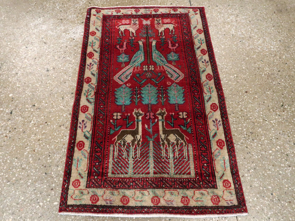 Vintage Central Asian Pictorial Turkoman Throw Rug (Pair: 1 of 2), No.27049 - Staging
