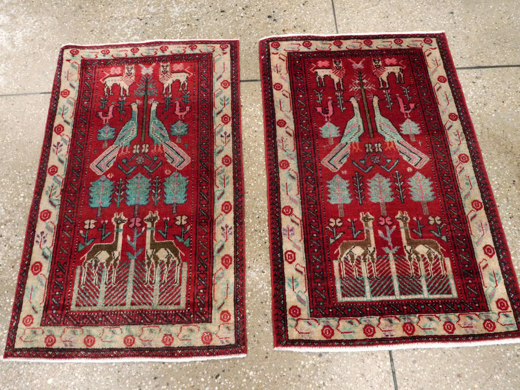 Vintage Central Asian Pictorial Turkoman Throw Rug (Pair: 1 of 2), No.27049 - Staging